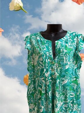 Lilly Pulitzer's Botanical Green Safari Sangria Pintuck Blouse ⭐️NWT⭐️